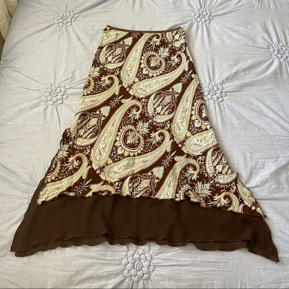 🤎🦋Y2K Brown and Blue Paisley Midi Skirt🦋🤎 - Picture 2 of 5